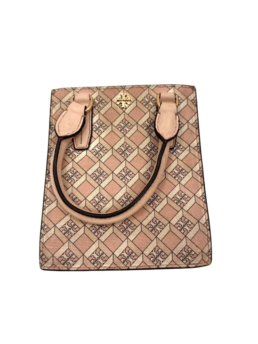 Tory Burch Mini Shopper Tote Bag Pink Geometric Print